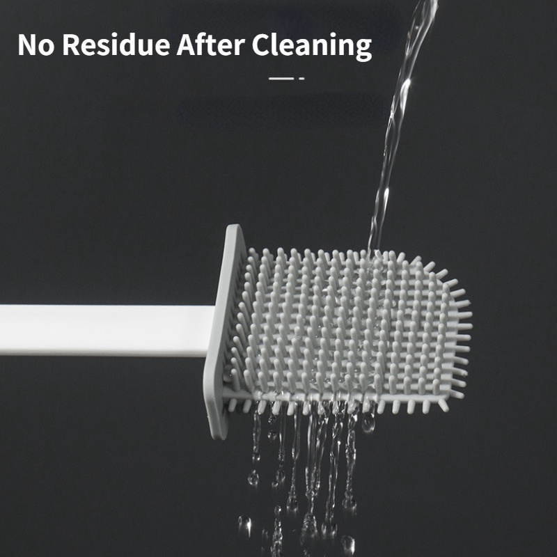 Bộ Bàn Chải Chà Toilet Cán Dài Bằng Cao Su Silicon Mềm Có Đế Gắn Tường / Sàn Nhà