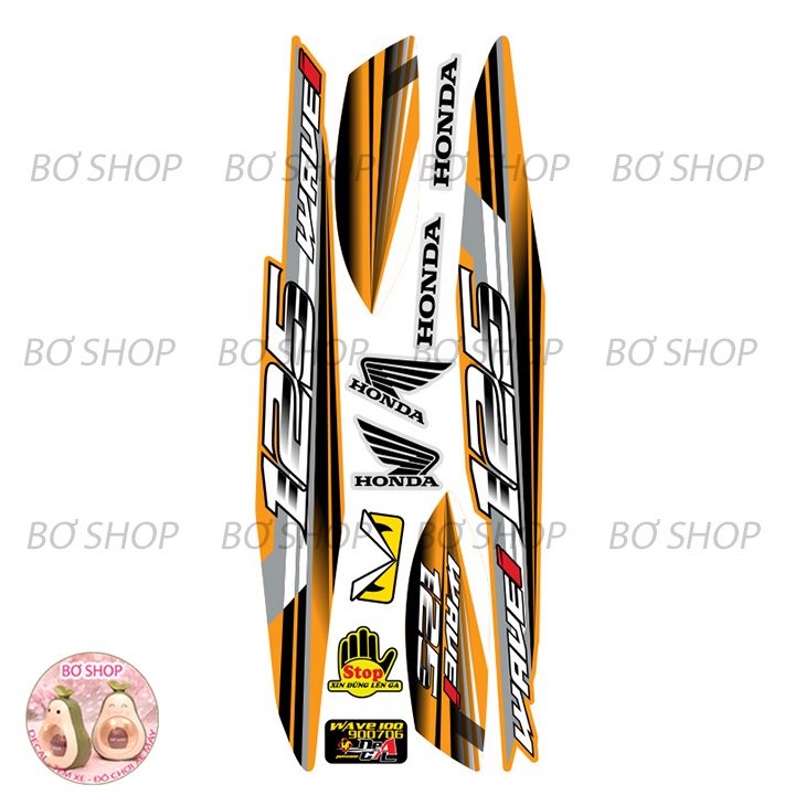 Tem rời WAVE ALPHA 100cc & 50cc Mẫu chữ 125i  BƠ SHOP - Tem 3 lớp chống phai màu