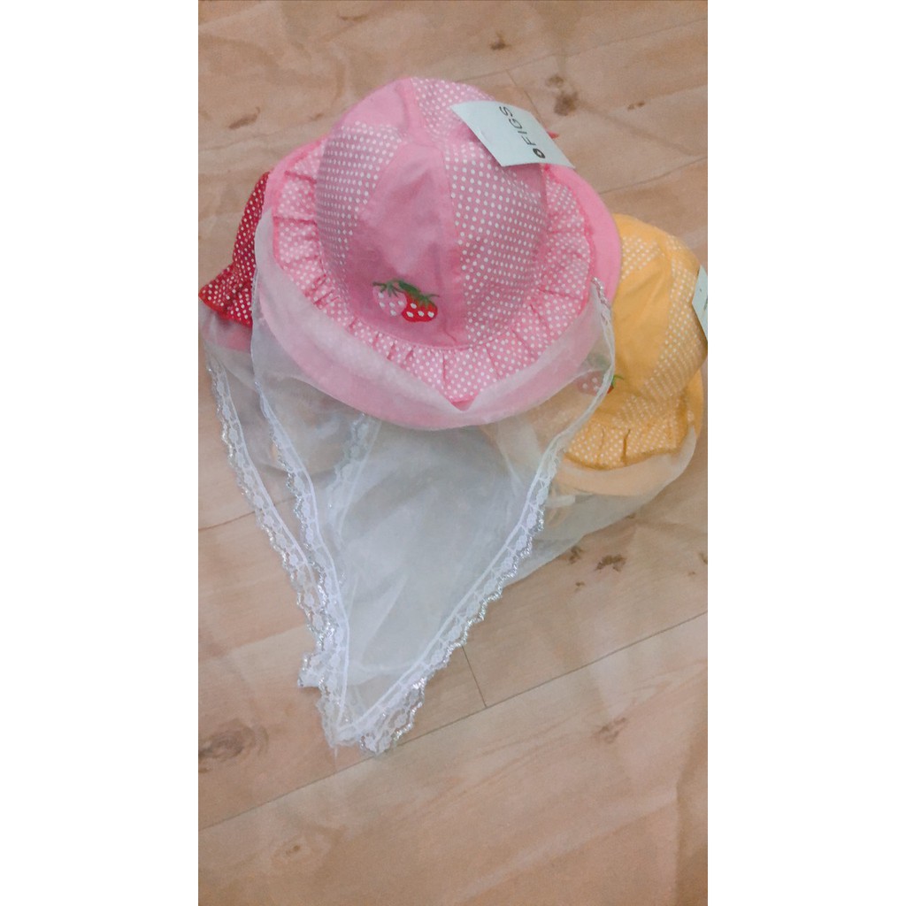 Mũ vành tròn kèm lưới voan chống bụi cho bé gái(6-24 tháng)