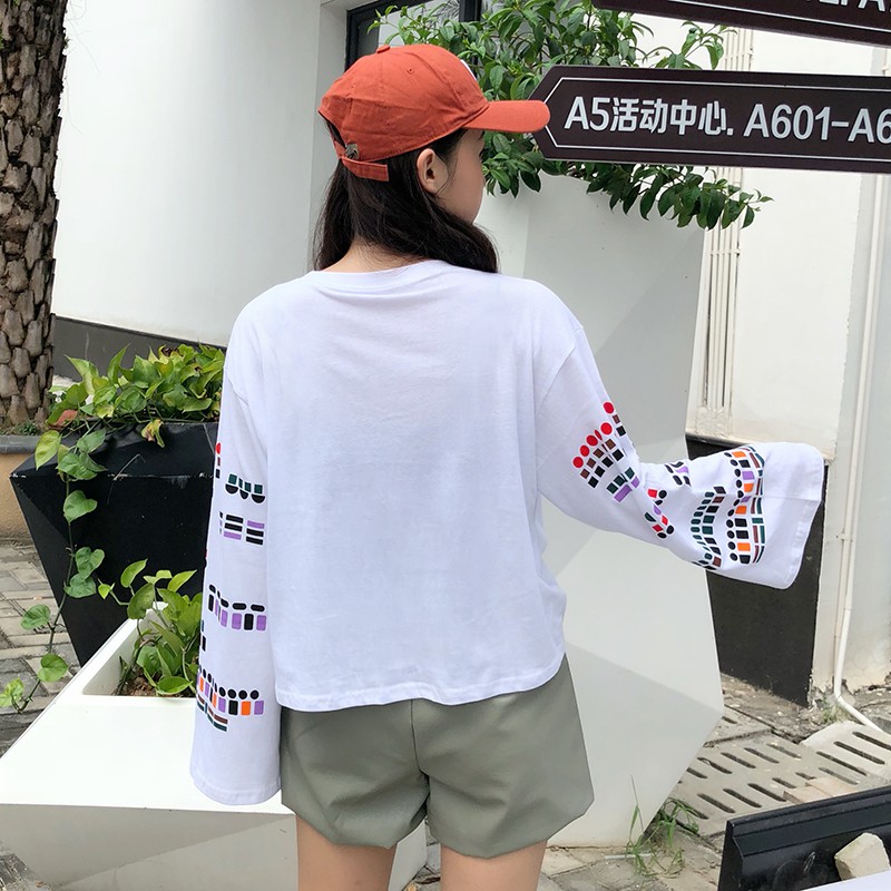 IELGY Áo Thun Tay Dài In Họa Tiết Phong Cách Hàn Quốc