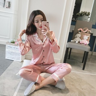 Bộ Đồ Pijama Phi Lụa Trơn Bóng Viền Trắng  - P19