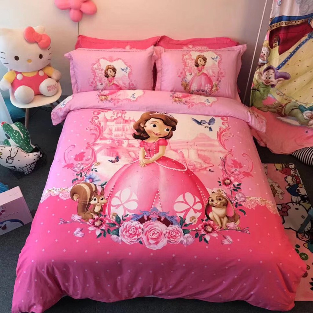 Bộ chăn ga công chúa Disney Elsa Frozen, Sofia, Hello Kitty, người cá Ariel, Peppa Pig, 100% cotton cao cấp