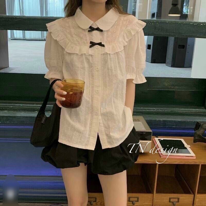 áo cổ sen đính nơ xinh quá😍sz:sm