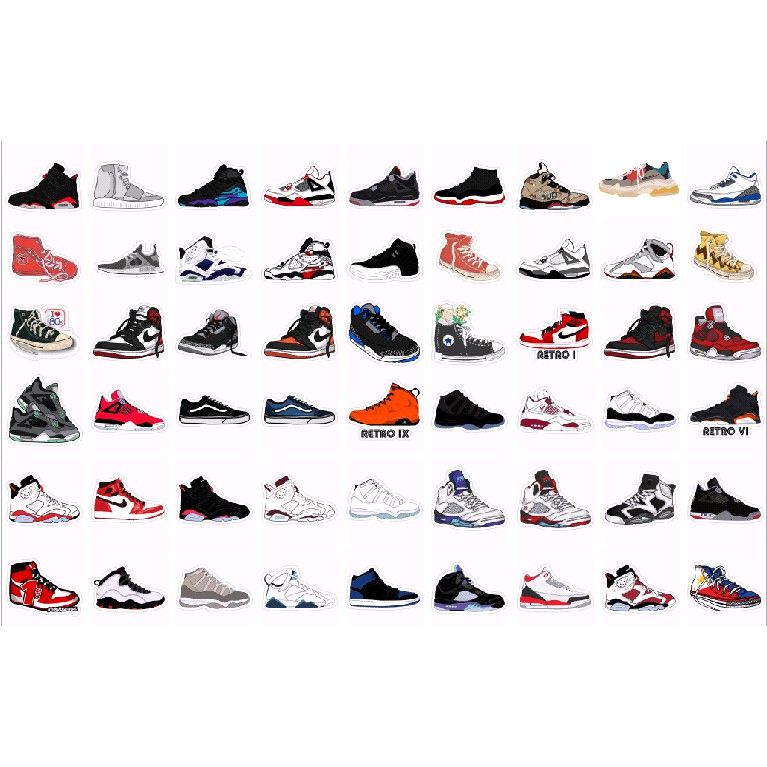 Sticker Sneaker phong cách cho mũ, xe và lap top 50 Sticker