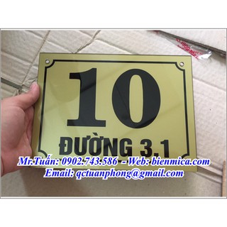Biển Số Nhà 15x20cm và 18x23cm, Biển Màu Vàng Đồng, Bảo hành Vĩnh Viễn (Tặng Kèm Vít Nở hoặc Băng dính Xốp)
