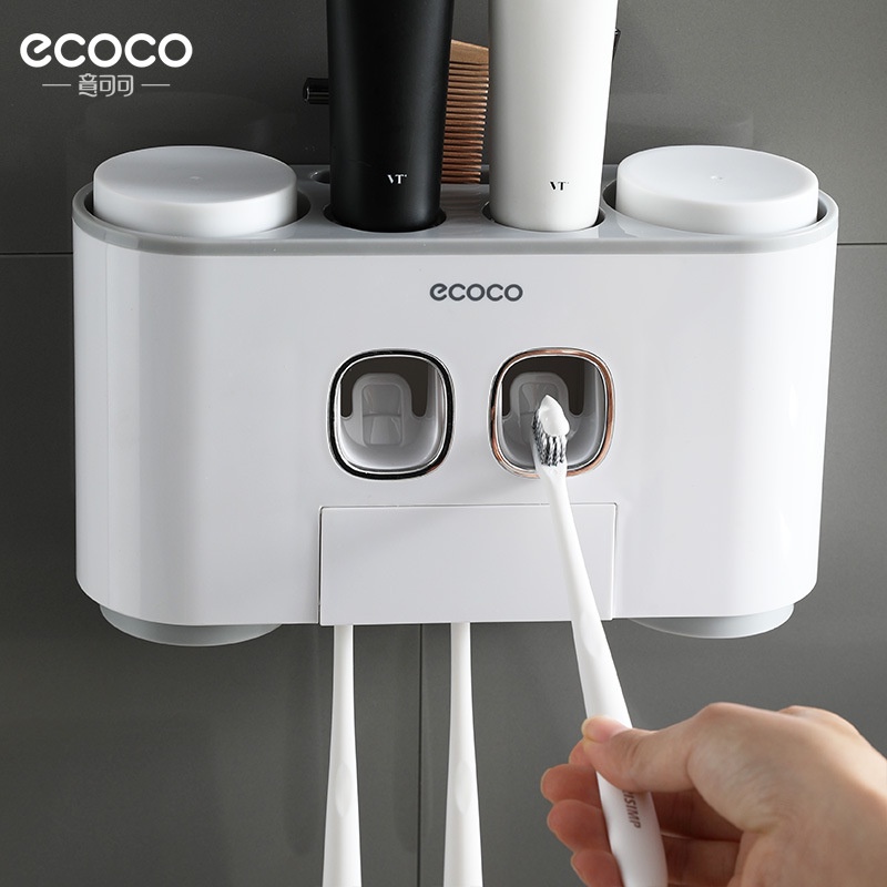 Bộ nhả kem đánh răng tự động Ecoco không cần khoan tường, kèm 4 cốc