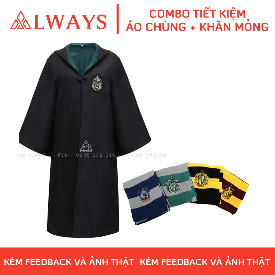 Áo choàng Harry Potter kèm khăn mỏng Nam/nữ - Trang phục Phù thuỷ hoá trang Harry Potter - Chuẩn hàng ALWAYS Store