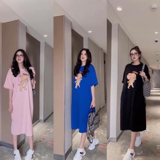 Váy suông cotton in họa tiết CHUỘT dáng dài không may túi đủ size dưới 75kg