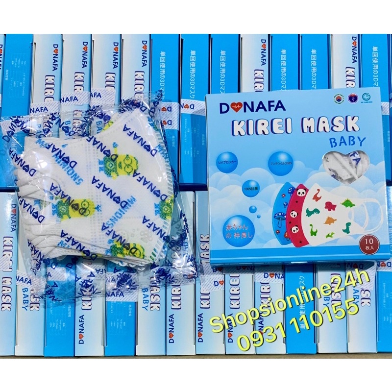 ✅ Hộp 10 cái khẩu trang 5D mask Donafa cho bé dưới 7 tuổi Hình minion