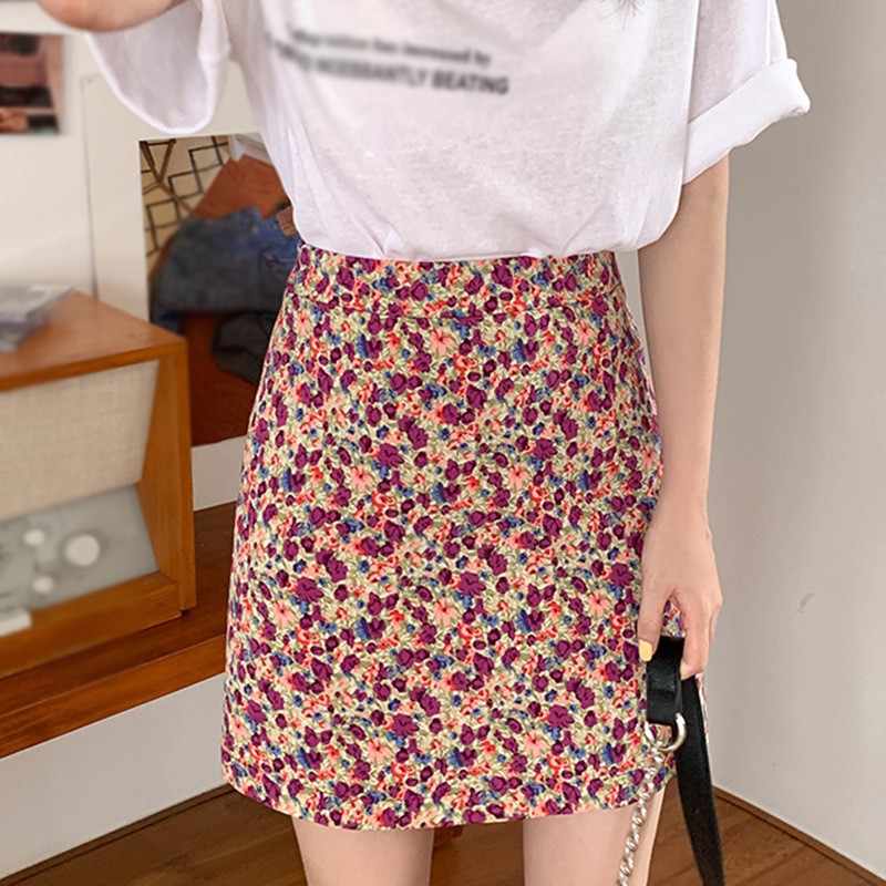 Chân Váy Hoa Lưng Cao Phong Cách Retro Xinh Xắn Cho Nữ