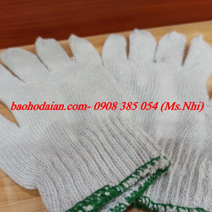 Găng tay bảo hộ vải sợi len màu trắng kem- Hình thật