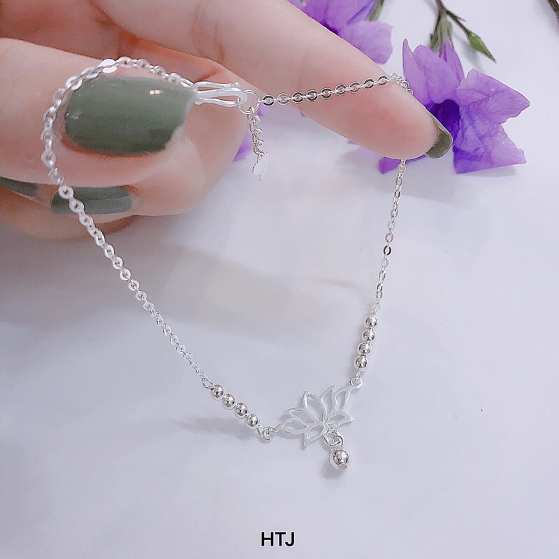 Lắc chân hình hoa sen treo bi cực xinh cho nữ- chuẩn bạc ta cao cấp