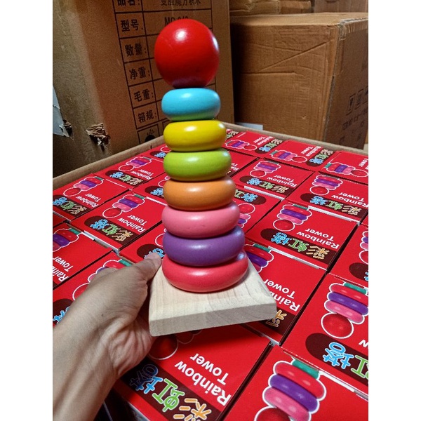 (sỉ) Đồ chơi montessori, Tháp cầu vồng loại to đủ 7 màu giúp bé học màu sắc