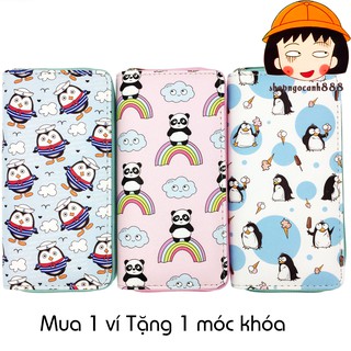 Bóp Ví Dài Cầm Tay Nữ Hoạt Tiết Hoạt Hình Chim Cánh Cụt Và Gấu Trúc Siêu Dễ Thương !