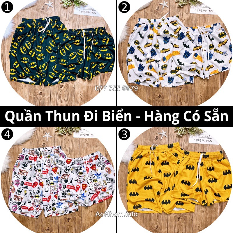 Quần Thun đi biển - Logo, Bat man, Hello Summer, Chuột Mickey, Baby Shark, Ếch Keroppi, Gấu Pooh, Stickers, Doremon