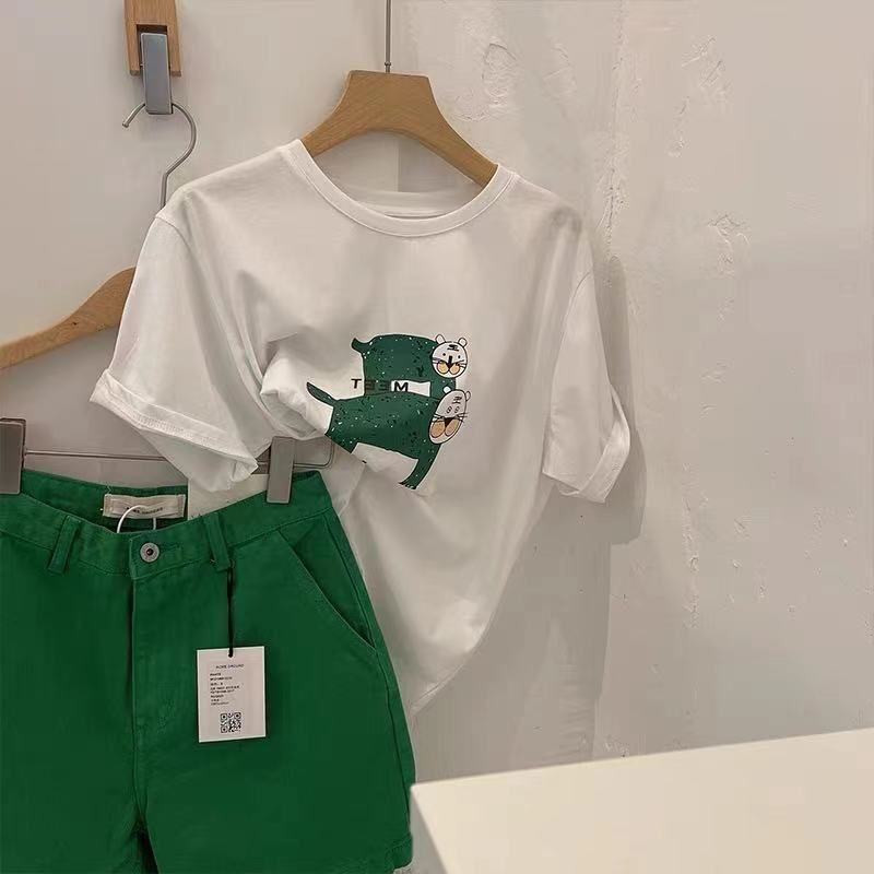 Áo Thun cotton Tay Ngắn Màu Trơn Phong Cách Hàn Quốc Cho Nữ