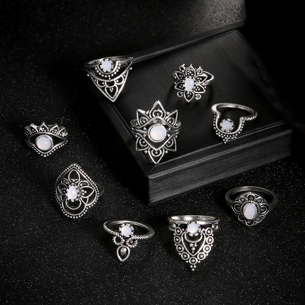 Set 9 Nhẫn Đeo Đốt Ngón Tay Nhiều Kiểu Phối Đá Nhân Tạo Đẹp Mắt Cho Nữ