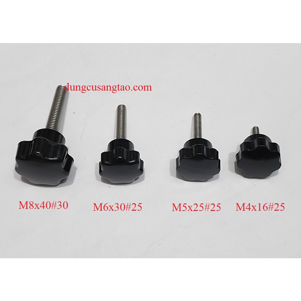 Núm vặn hình sao ren ngoài ss304 / núm nhựa phenolic - vít ren inox