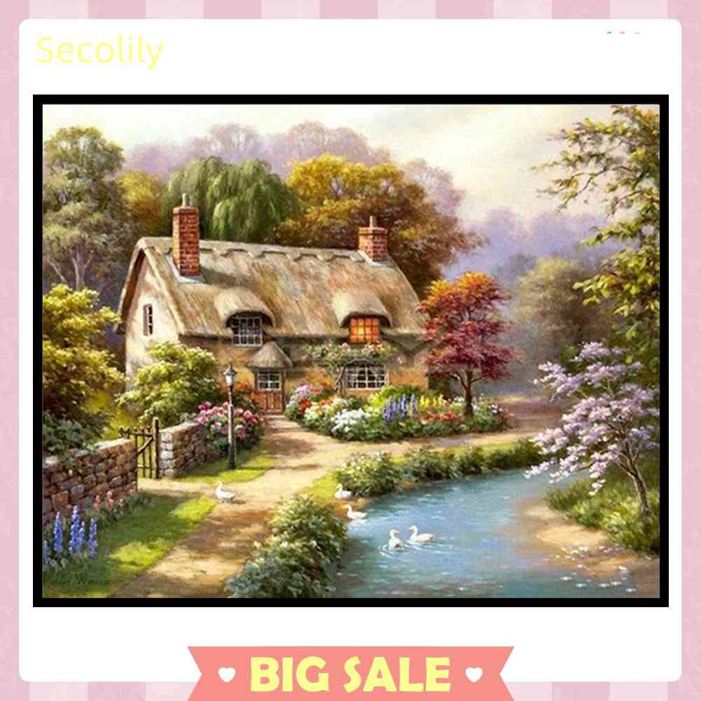 Tranh Thêu Chữ Thập Bằng Vải Canvas 11CT DIY Hình Ngôi Nhà