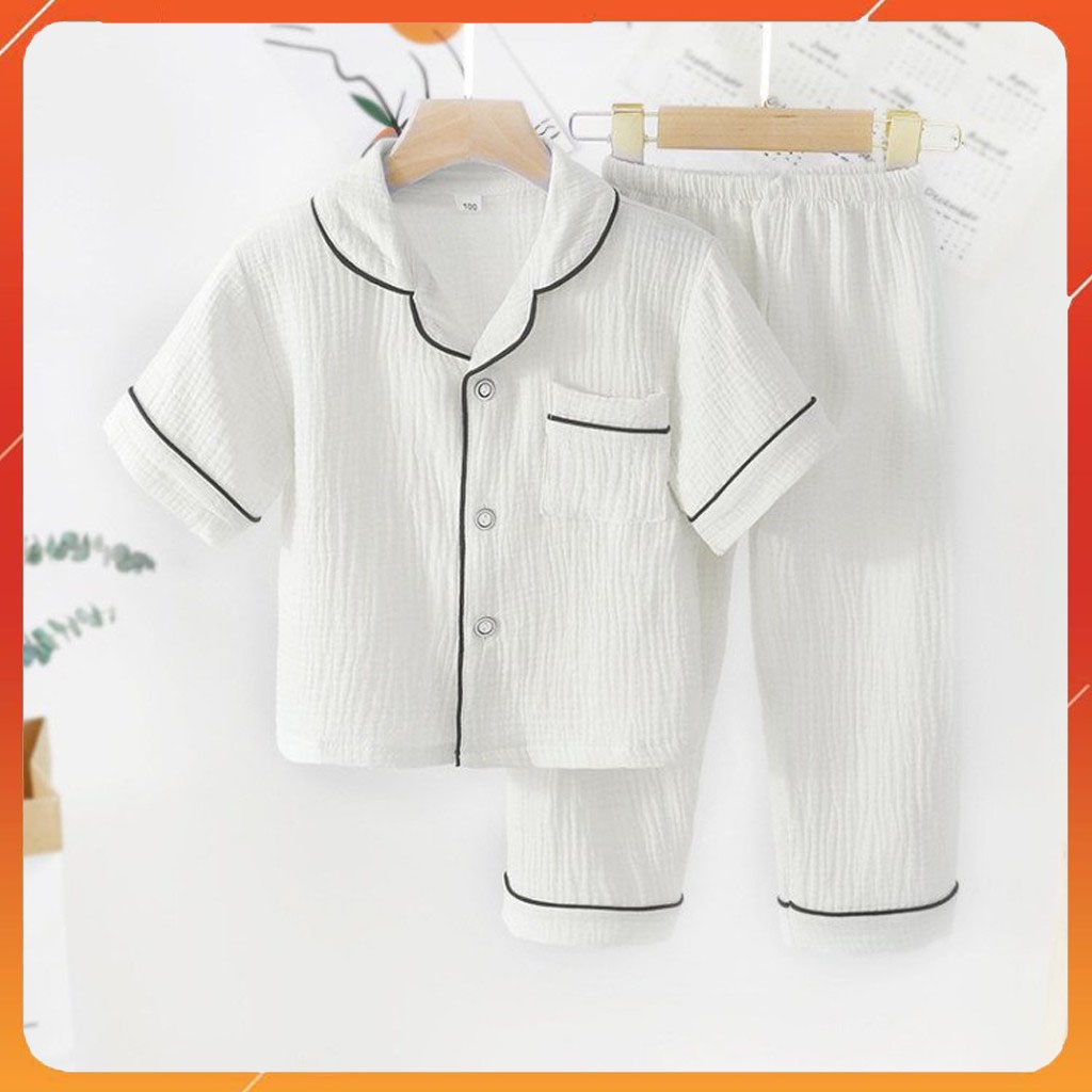 Đồ bộ Pijama cộc tay cho bé trai gái TRANG-STORE . Bộ đồ ngủ pizama cho bé chất đũi trơn cho bé trai bé gái PM006