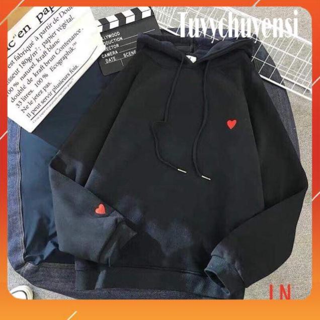 Áo hoodie nữ ✪ FREESHIP✪ áo tim nhỏ in tay ngực nỉ bông tàu ấm áp 3 màu đen hồng vàng