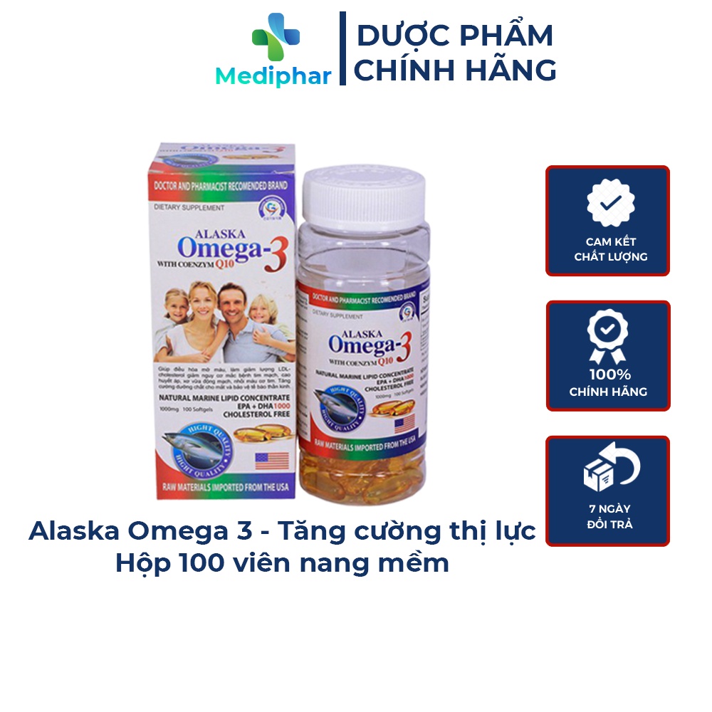 Viên uống dầu cá Alaska Omega 3 Bổ Não, Tăng Cường Thị Lực, Giảm Nguy Cơ Mắc Bệnh Tim Mạch - Hộp 100 viên
