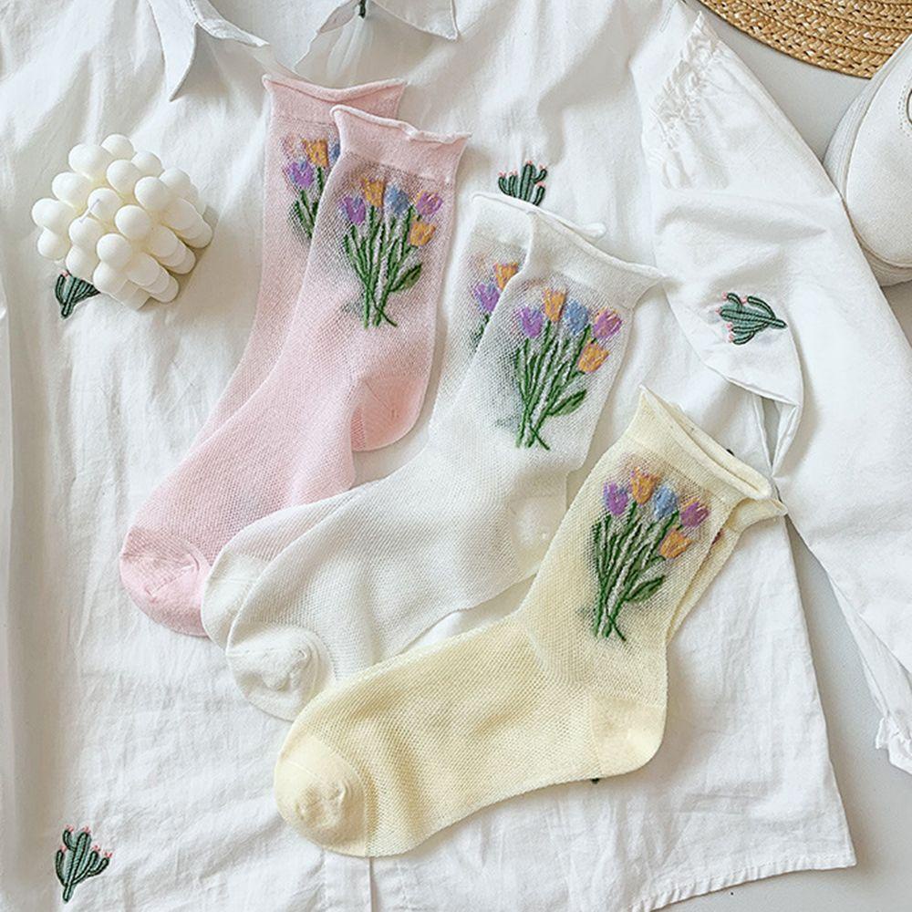 Vớ Cổ Trung Thêu Họa Tiết Dễ Thương Thời Trang Mùa Hè Cho Nữ