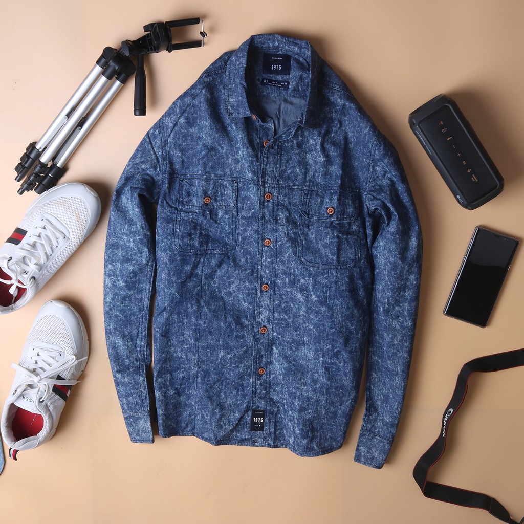 Sơ mi denim zara 1975 vải giặt ảnh thất