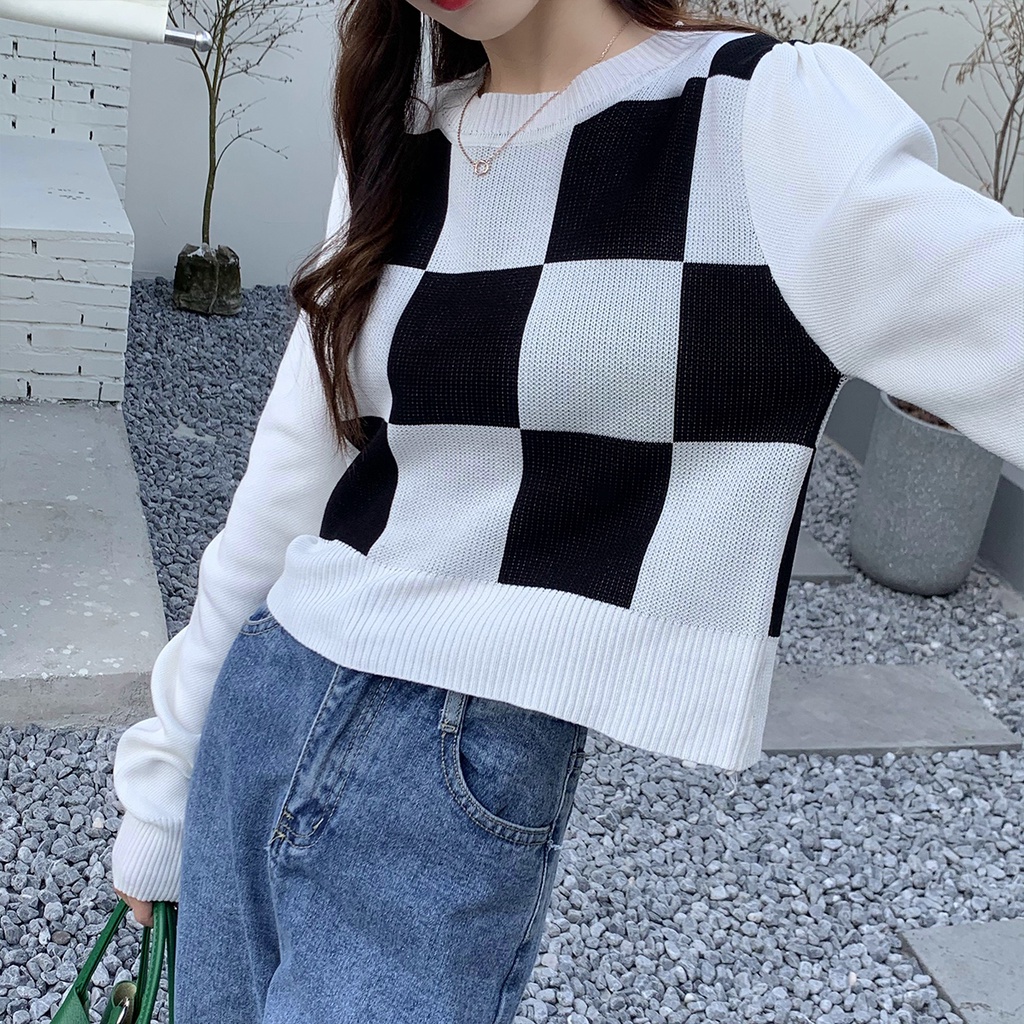 Áo len tay dài cổ tròn màu sắc thời trang cho nữ