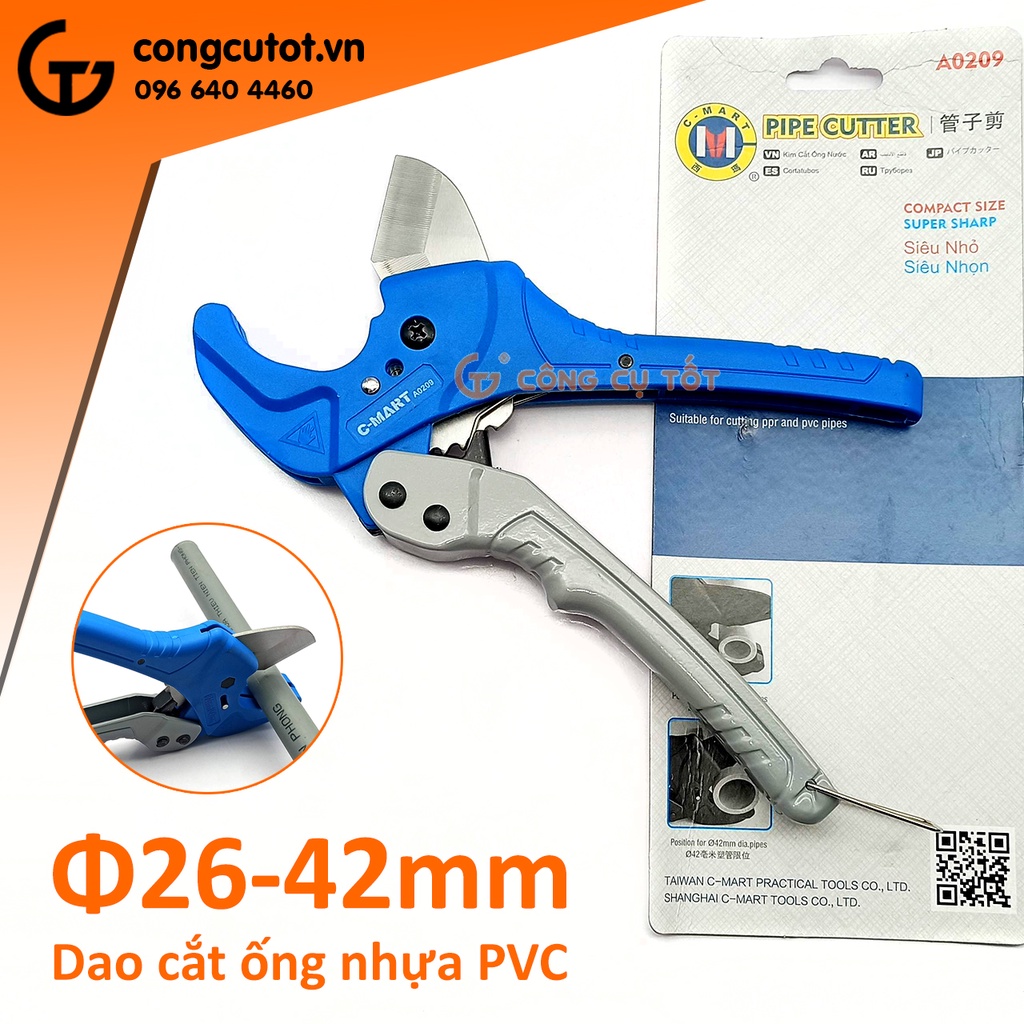 Dao cắt ống nhựa PVC Ø26-42mm bung lưỡi một tay C-Mart A0209