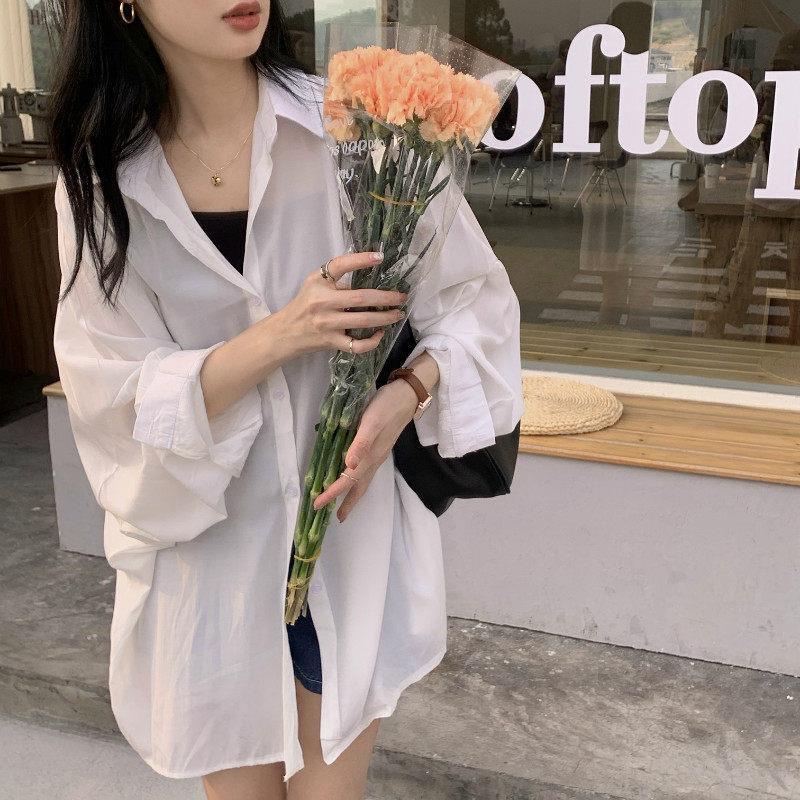Áo Sơ Mi Vải Lụa Lạnh Mỏng Tay Dài Dáng Rộng Chống Nắng Thời Trang Mùa Hè Cho Nữ