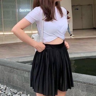 Chân váy xếp ly dáng ngắn chất tuyết nhung xòe nhẹ
