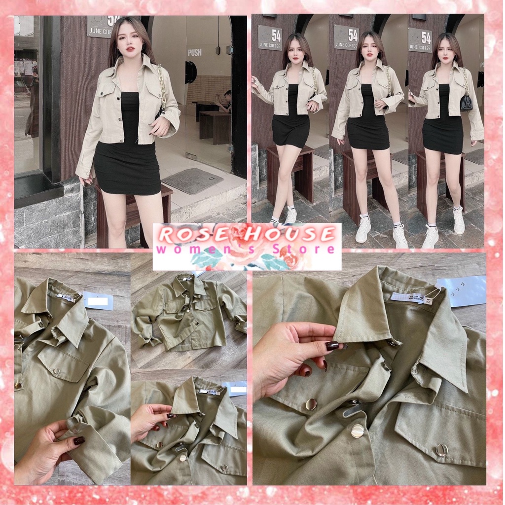 Áo Khoác Croptop, chất Kaki, Khoác Croptop Mỏng Dài Tay - Hàng Cao Cấp - ROSE HOUSE