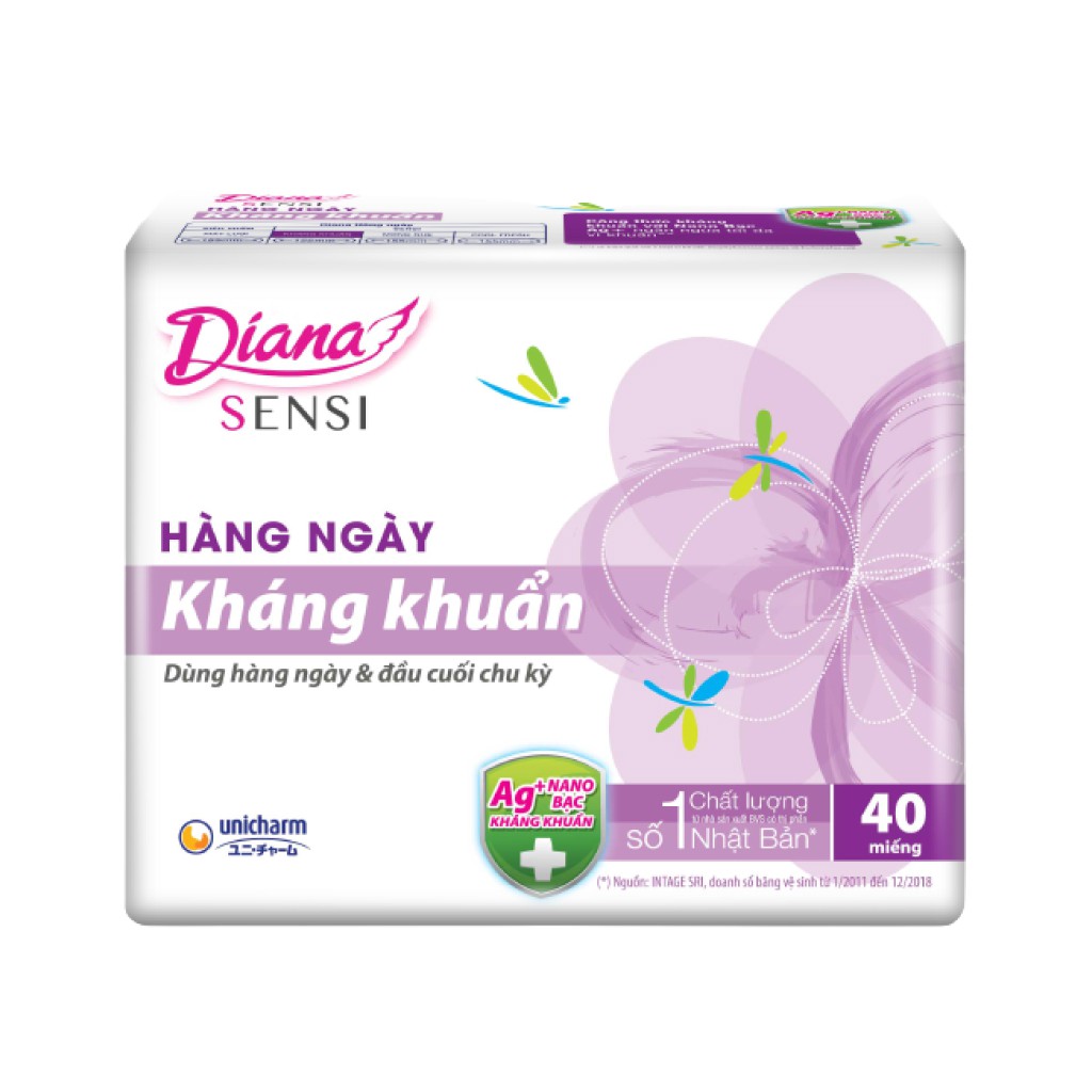 Băng Vệ Sinh Diana Hàng Ngày Sensi Kháng Khuẩn Gói 40 Miếng (15cm)