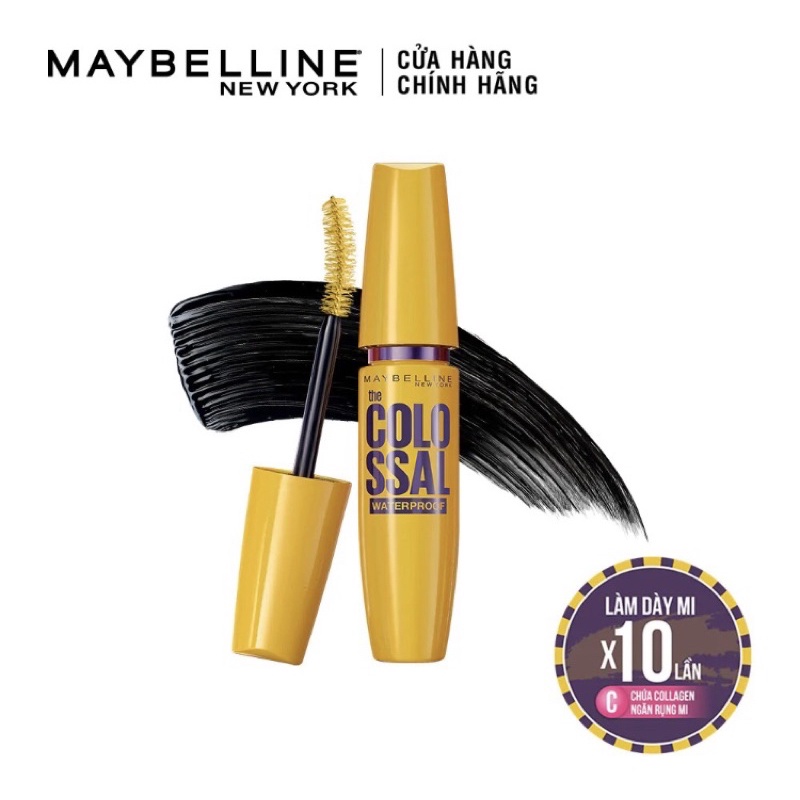 Truốt mi Mascara Maybelline Làm Dày Mi & Ngăn Rụng Mi Màu Đen 9.2ml Mascara Colossal Waterproof Black