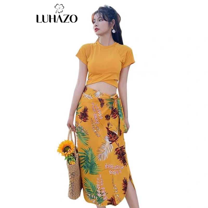 Bikini 2 mảnh kín đáo LUHAZO kèm khăn choàng đi biển đẹp hàng Quảng Châu 9157 DK2T40