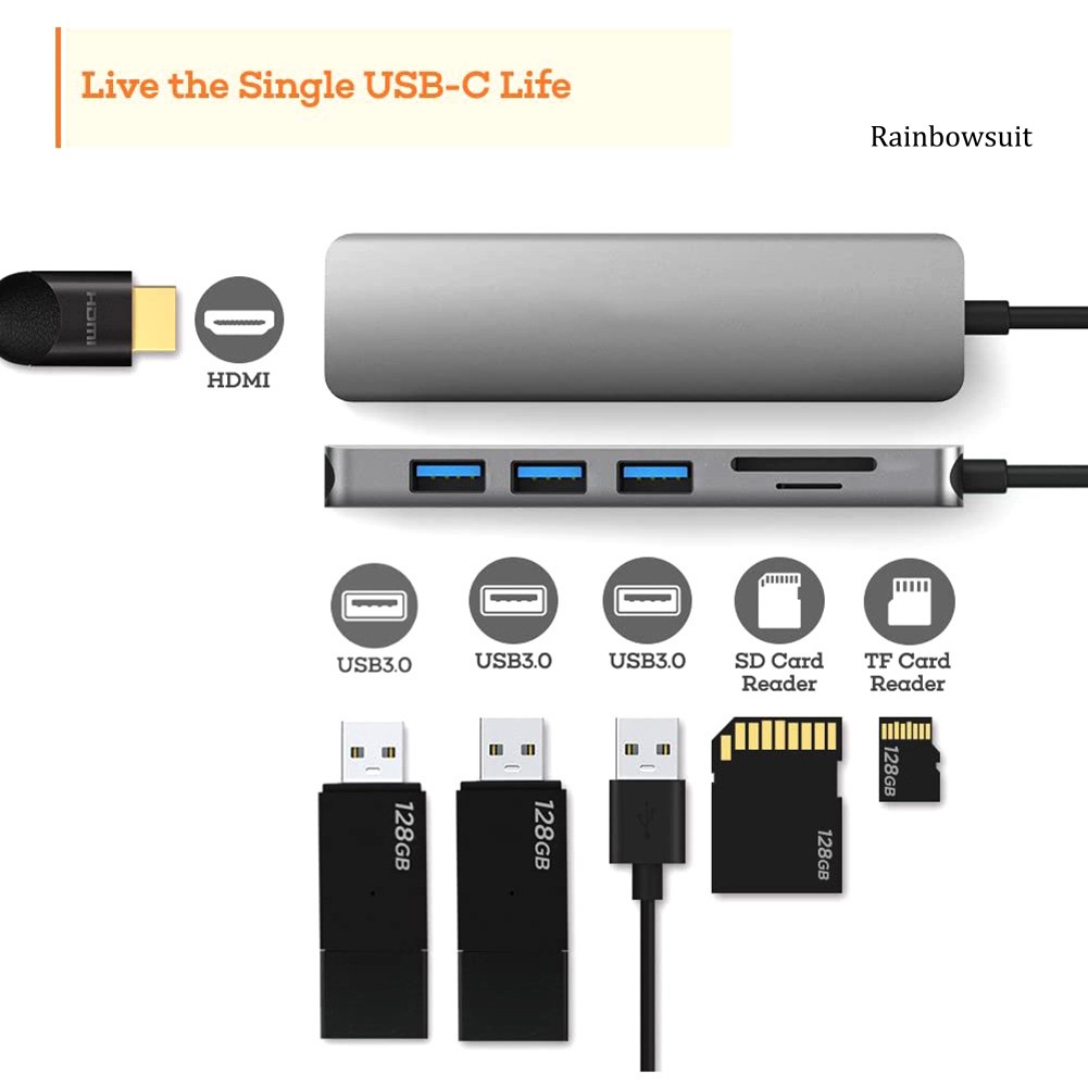 Đầu Đọc Thẻ Nhớ Rb-4K 6 Trong 1 Type-C Sang Hdmi / Usb3.0