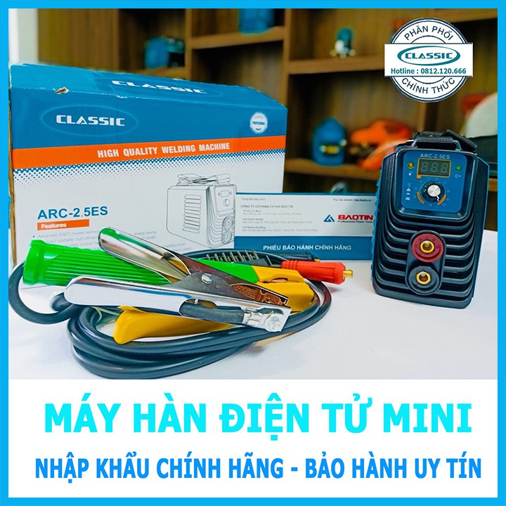 Máy hàn que mini Classic kèm dây hàn và dây mass, có đồng hồ hiển thị dòng hàn