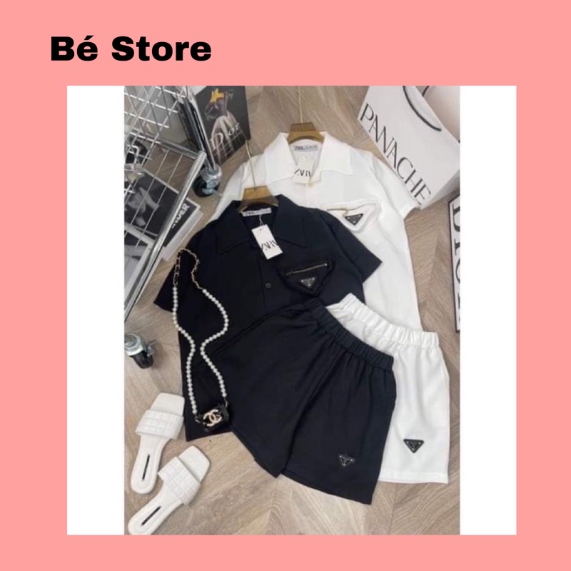 set prada siu hot set bộ mùa hè 2 màu đen trắng
