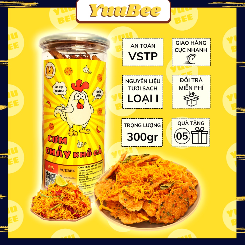 Combo 3 món cơm cháy khô gà, cơm cháy chà bông, cơm cháy khô bò 900g YUUBEE giòn ngon bổ rẻ - Đồ ăn vặt Việt Nam