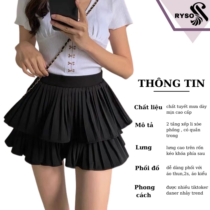 Chân Váy Xếp Li 2 Tầng RYSO Dáng Ngắn Xòe Phồng Cao Cấp ( có quần trong ) | BigBuy360 - bigbuy360.vn