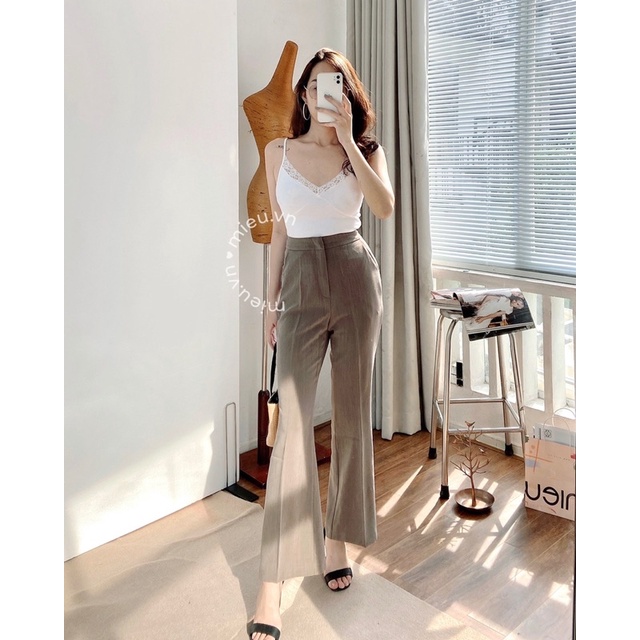 Quần tây nữ ống loe nhẹ công sở form dài chất carolang lưng cứng vừa MIEU - JA20