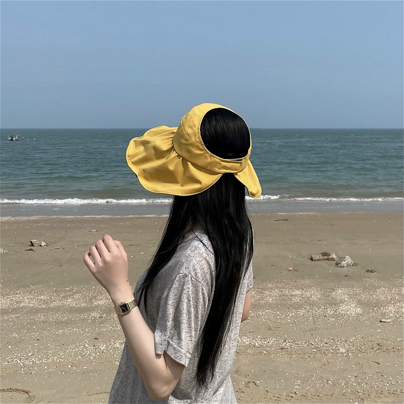 Mũ chống nắng UV Nhật Bản nữ đi mùa hè có keo đen tia cực tím lớn câu cá mái hiên