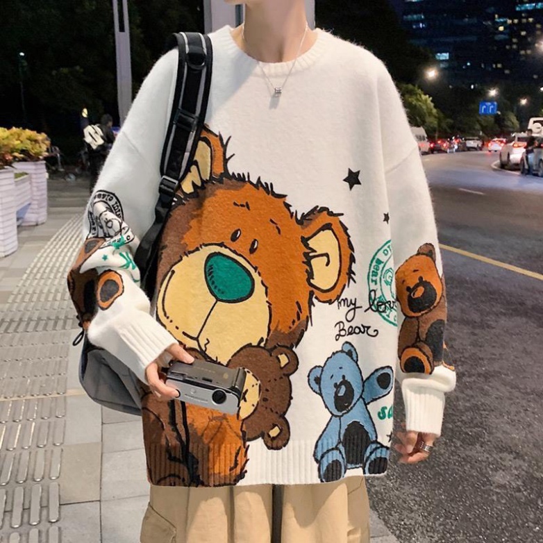 Áo Len Dài Tay UniSex Form Rộng Cá Tính, Áo Len Nam Nữ Kiểu Hàn Hình Gấu Trẻ Trung Năng Động | BigBuy360 - bigbuy360.vn