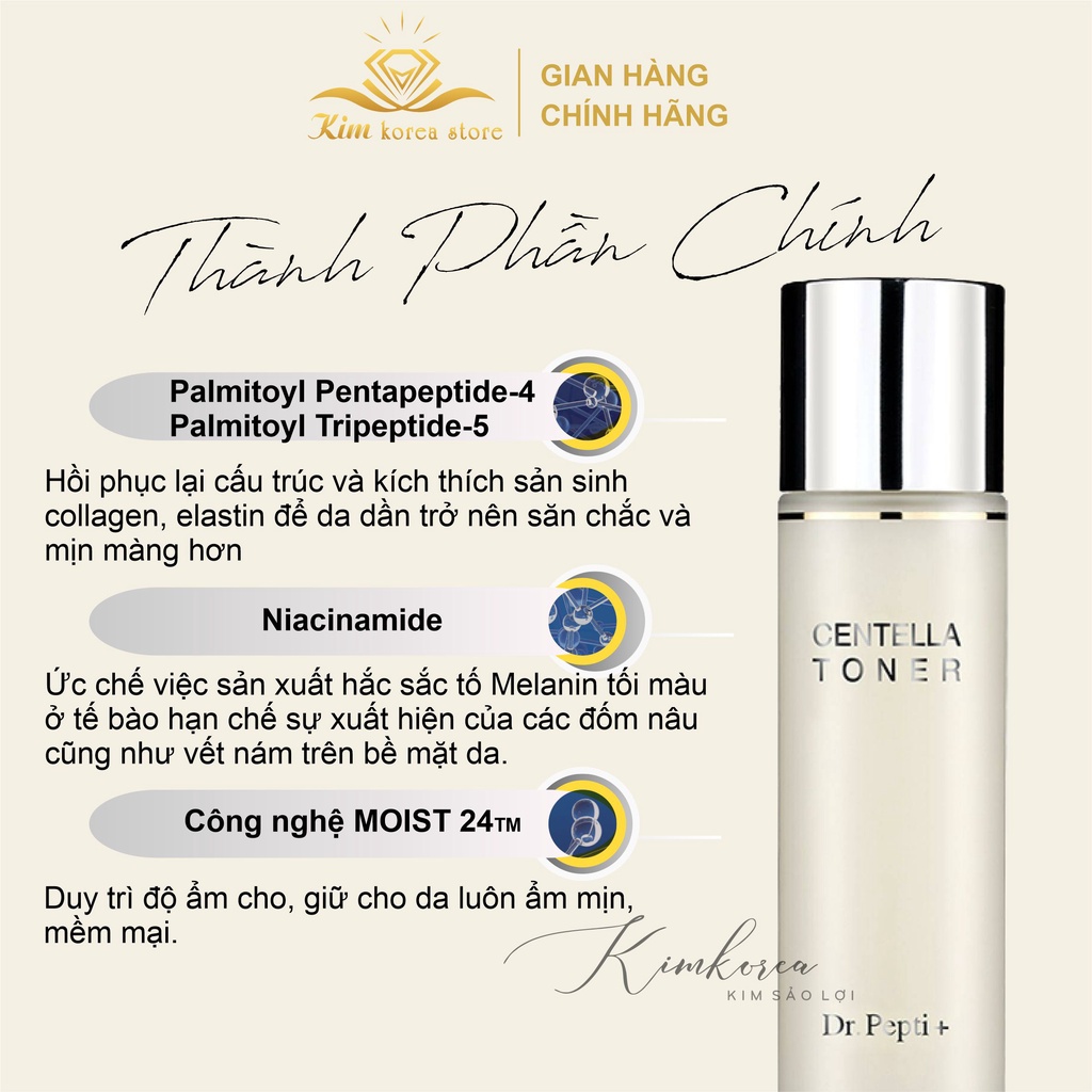Nước hoa hồng căng bóng dưỡng trắng cấp ẩm mềm mịn chống lão hóa da Dr Pepti centella toner