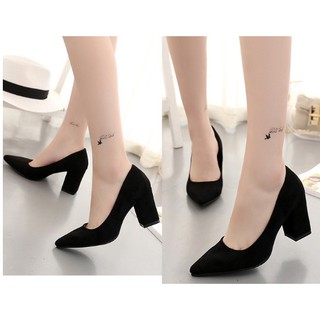 Giày cao gót đế vuông, da lộn 7cm