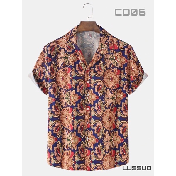 Áo sơ mi nam tay ngắn họa tiết Pattern CD06 - [LUSSUO] - vải mát, không nhăn, form suông, sơ mi thiế