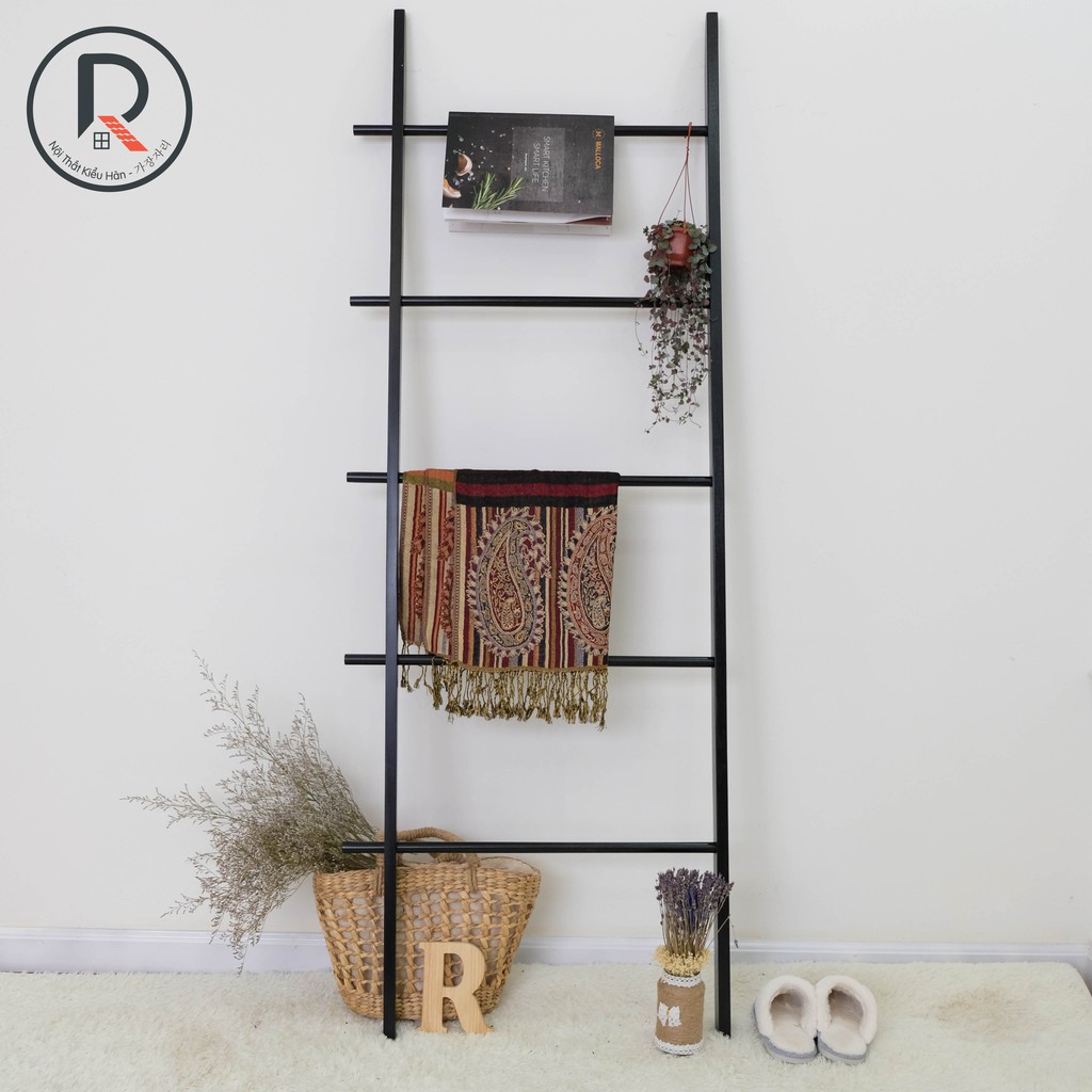 THANG GỖ TRANG TRÍ B TOWEL LADDER ĐEN - NỘI THẤT KIỂU HÀN - 가장자리