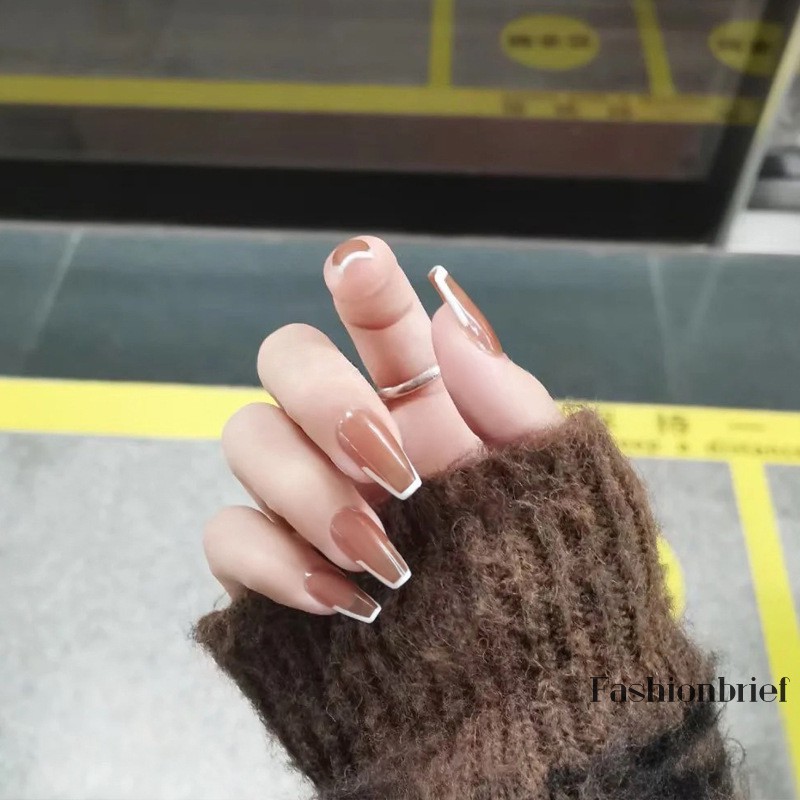 Set 24 móng tay giả màu trắng có thể tháo rời