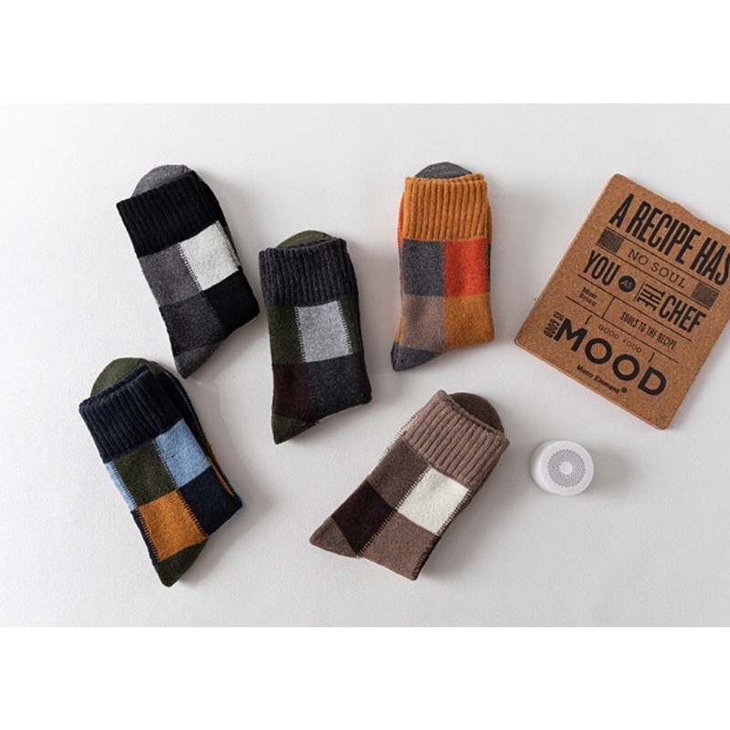 [TonaShoe] Tất Cổ Cao Sọc Caro Nam Nữ Len Dày Hợp Mùa Thu Đông